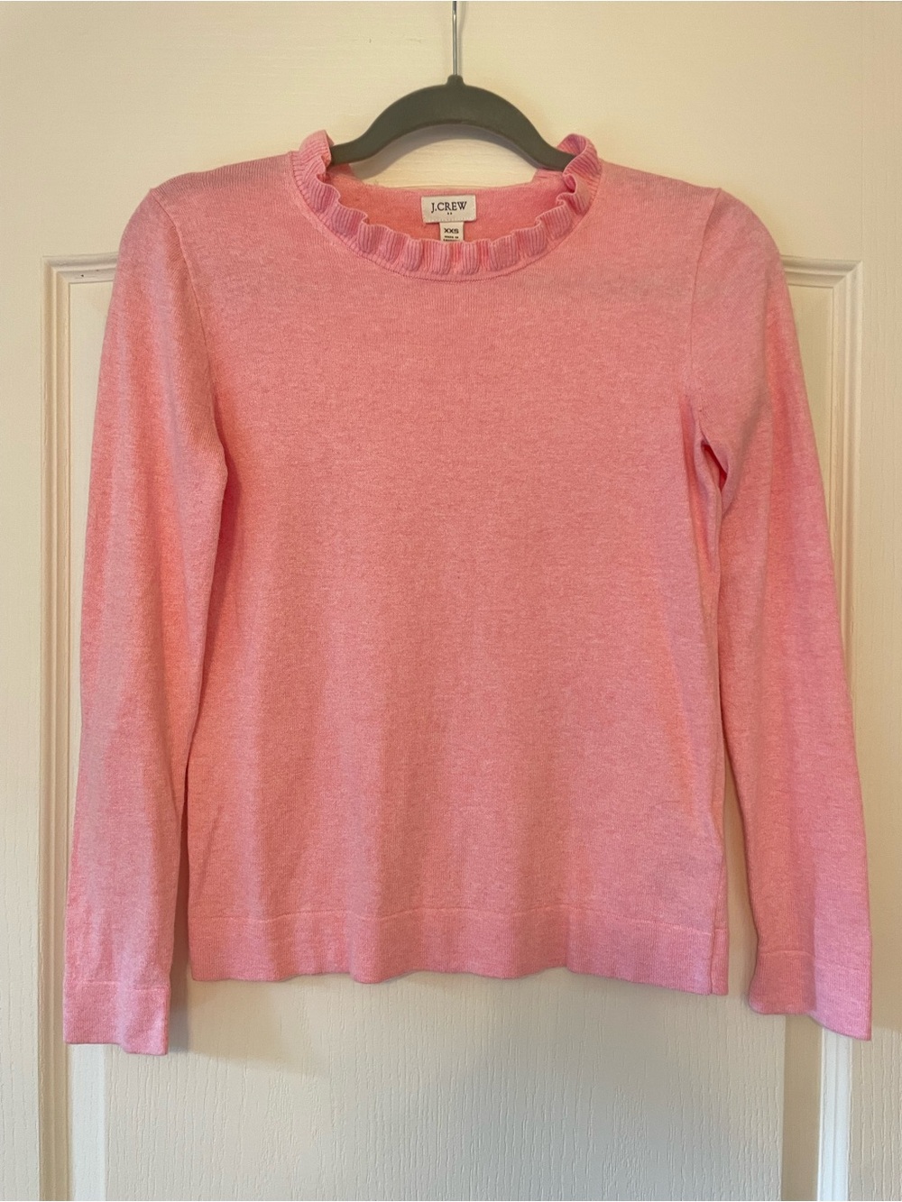 J. Crew Light Pink Ruffle Crewneck Teddie Sweater